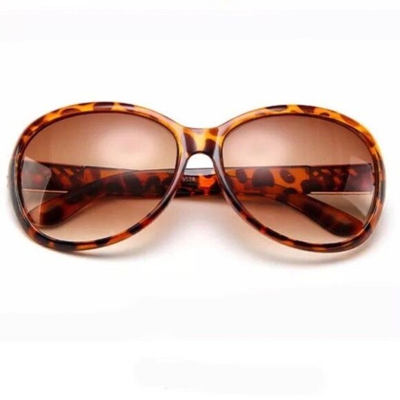 Brown Leopard Retro Round Oversized Sunglasses with Case Nwt - Picture 2 of 4